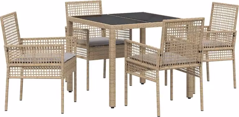 Conjunto de comedor de jardín Syfax de 5 piezas en ratán sintético y cristal color beige