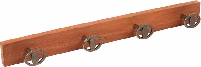 Percha de pared Nesu con 4 colgadores de madera y zamak en color bronce y marrón 9013CVBRV