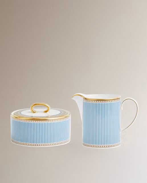 Set de lechera y azucarero Helia Wedgwood de porcelana azul con diseño de rayas para 2 adultos