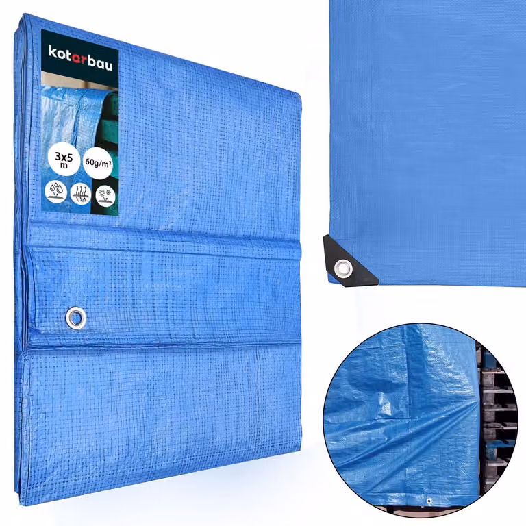 Lona impermeable de polietileno KOTARBAU para exterior y piscina, color azul, An/P: 5 x 3 m, 60 g/m² con ojales
