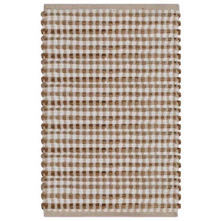Alfombra de baño vidaXL tejida a mano de yute y poliéster en colores natural y blanco