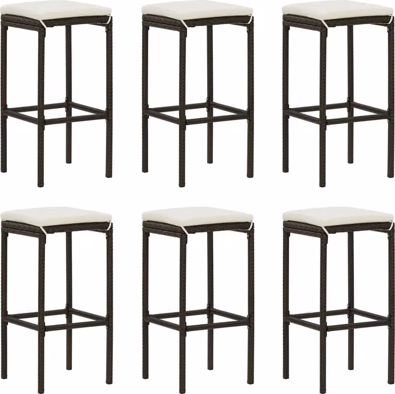 Set de 6 taburetes de cocina Syfax en ratán sintético marrón y metal con cojines blancos de funda extraíble