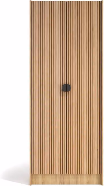 Zapatero alto Nux Duo de Herdasa en melamina color roble dorado con puertas efecto vallado, An: 70 cm, Al: 175 cm, P: 24 cm