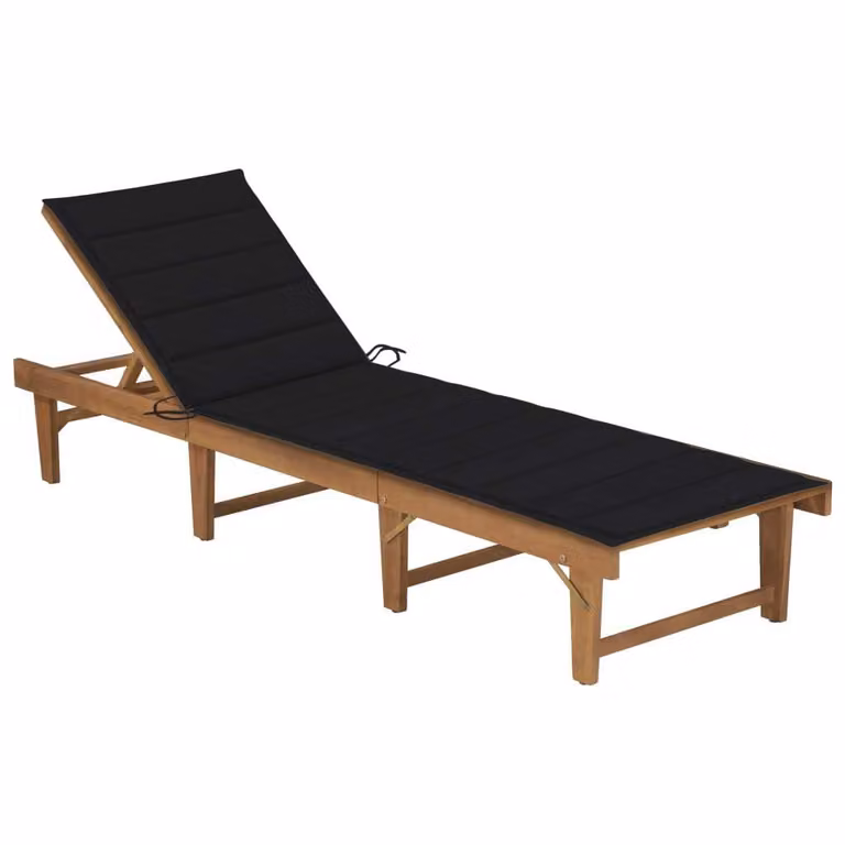 Tumbona plegable Syfax de madera de acacia con cojín resistente a la intemperie en marrón y negro