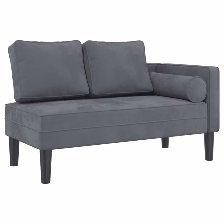 Sofá diván vidaXL en terciopelo gris con cojines, diseño moderno en forma de L y orientación derecha, An/P/Al: 116,5 x 62 x 57,5 cm