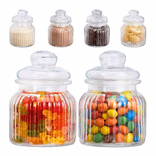 Set de 6 recipientes herméticos de vidrio Relaxdays con tapa, transparentes, 0,7 l cada uno