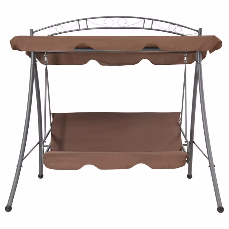 vidaXL Banco columpio convertible en cama para exterior con dosel y cojines, color café