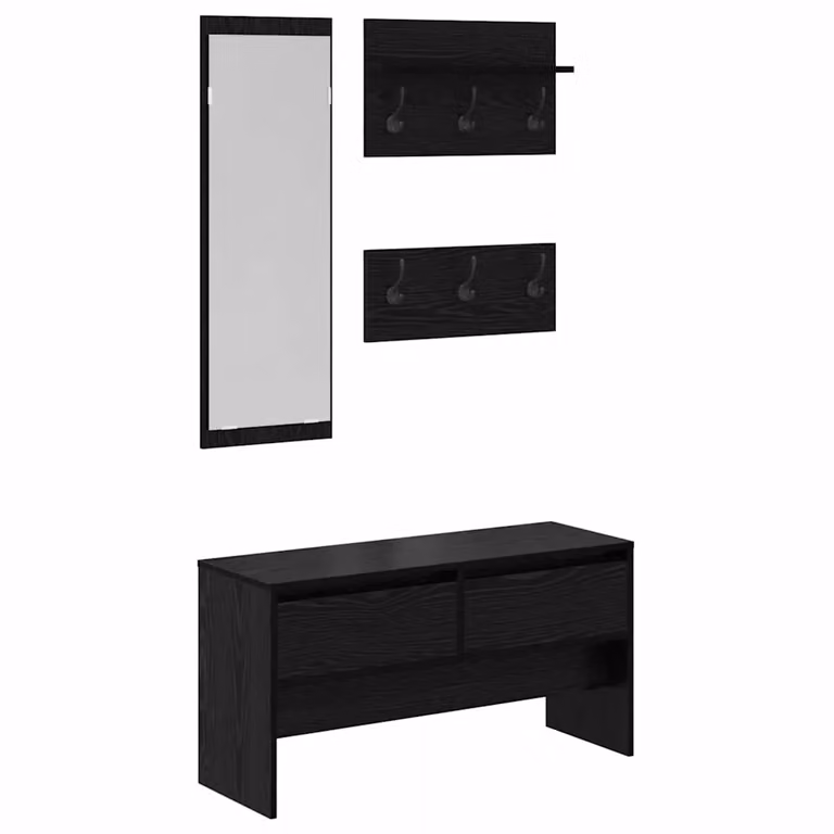 Conjunto de muebles de recibidor moderno vidaXL de 4 piezas con banco, espejo y estante de pared en color negro mate