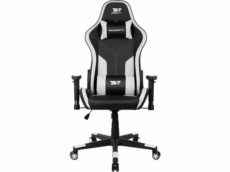 Silla gaming Drift DR90 Pro V8 en color blanco con reposacabezas, apoyabrazos y ruedas, con capacidad de hasta 150 kg