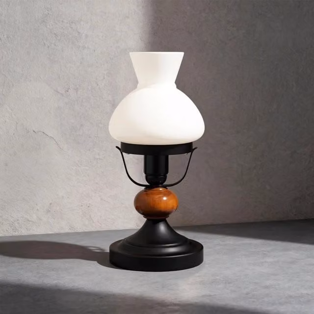 Lámpara de mesa clásica RABALUX en negro con detalles de madera y cristal para E27
