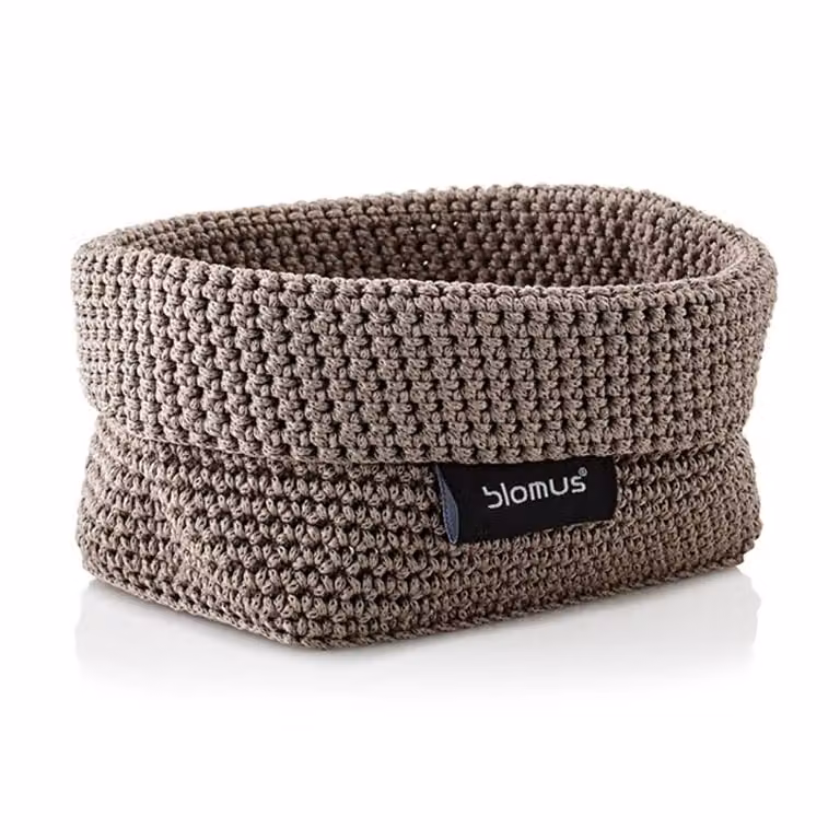 Cesta textil de tejido abierto Blomus para cocina, color beige o gris o marrón, An/P/Al: 15 x 15,5 x 8,5 cm