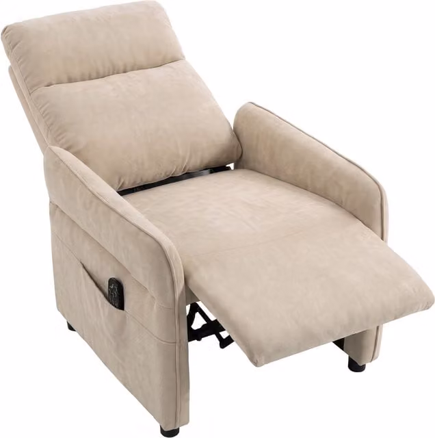 Sillón de masaje HOMCOM con calor, reclinación por empuje de 135 grados, reposapiés y reposabrazos ajustables con 2 bolsillos, color beige