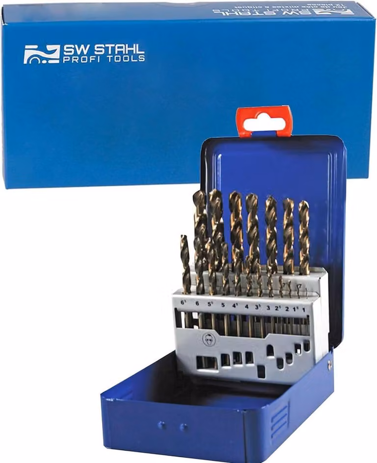 Juego de 25 brocas helicoidales SW-Stahl de acero rápido HSS-E Co5 en color plata, de 1 a 13 mm