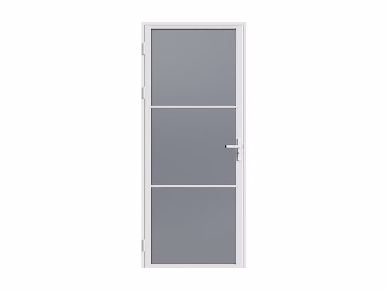 Puerta reversible MASERU de aluminio y vidrio templado ahumado en color blanco, Altura: 204 cm, Ancho: 73 cm
