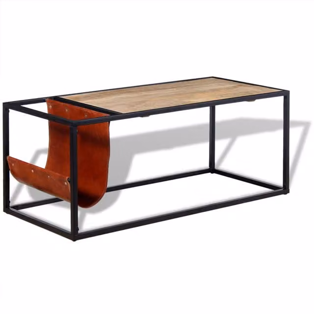 Mesa de centro rectangular de madera de mango y metal estilo industrial SYFAX en marrón y multicolor An/P/Al: 110 x 50 x 45 cm