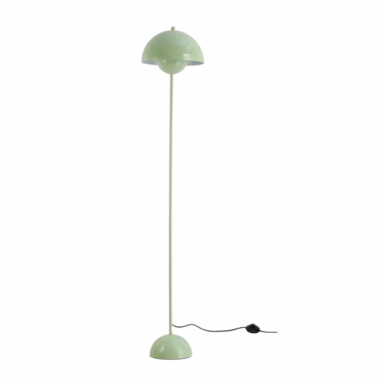 Lámpara de pie de diseño moderno ALPINALUZ en metal verde con pantalla de cúpula y casquillo E27, Altura: 157,5 cm