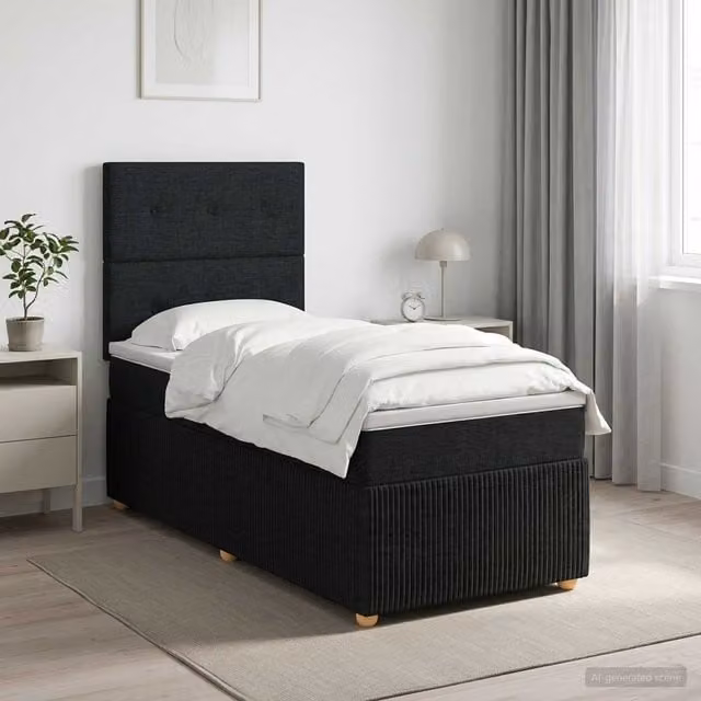Cama box spring con colchón híbrido y cabecera Maison Exclusive en color negro, An/P/Al: 90 x 200 x 140 cm