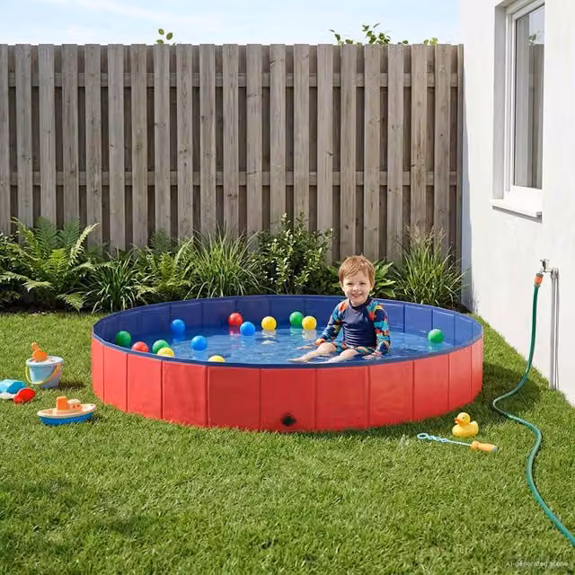 Piscina infantil inflable redonda vidaXL de color rojo en PVC, Diámetro: 200 cm, Altura: 30 cm