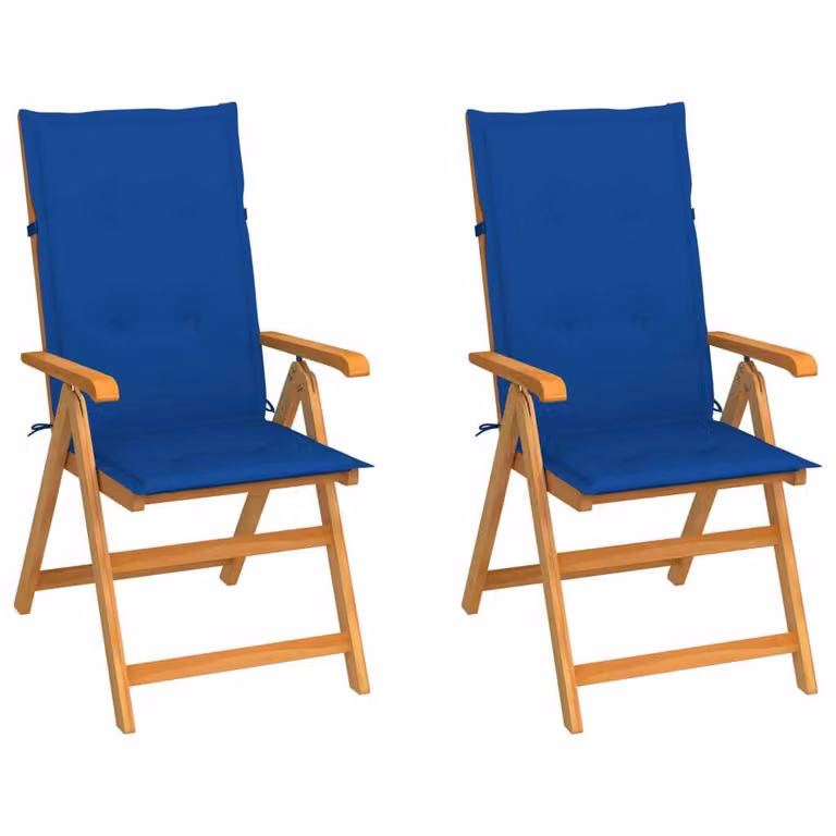 Set de 2 sillas de jardín con reposabrazos de madera de teca y cojines azules de Syfax