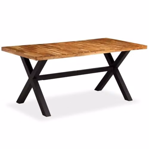 Mesa de salón y comedor Helloshop26 de diseño industrial en madera de acacia y mango color marrón con forma rectangular