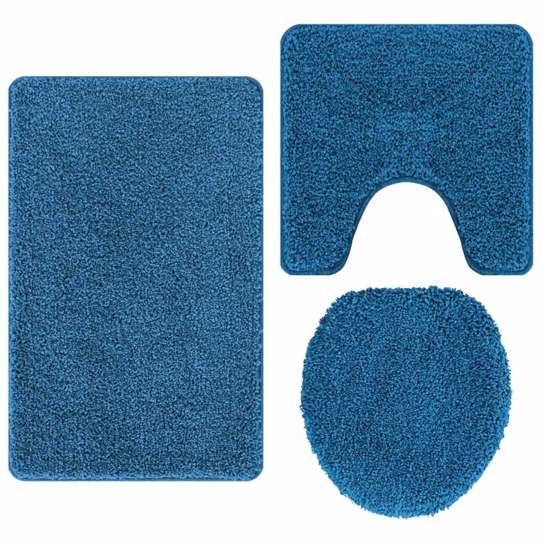 Conjunto de 3 alfombras de baño antideslizantes y lavables vidaXL en azul de poliéster
