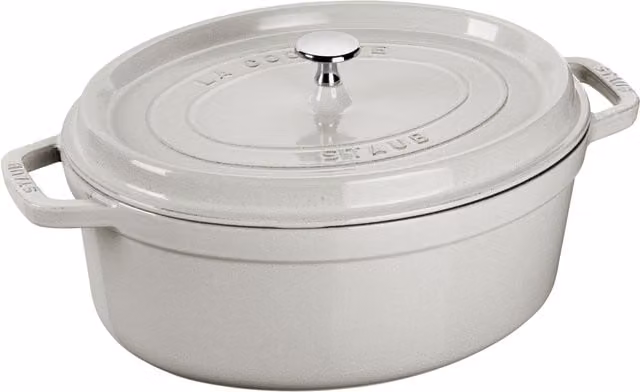 Cocotte ovalada Staub de hierro fundido esmaltado en Blanco trufa, 37 cm