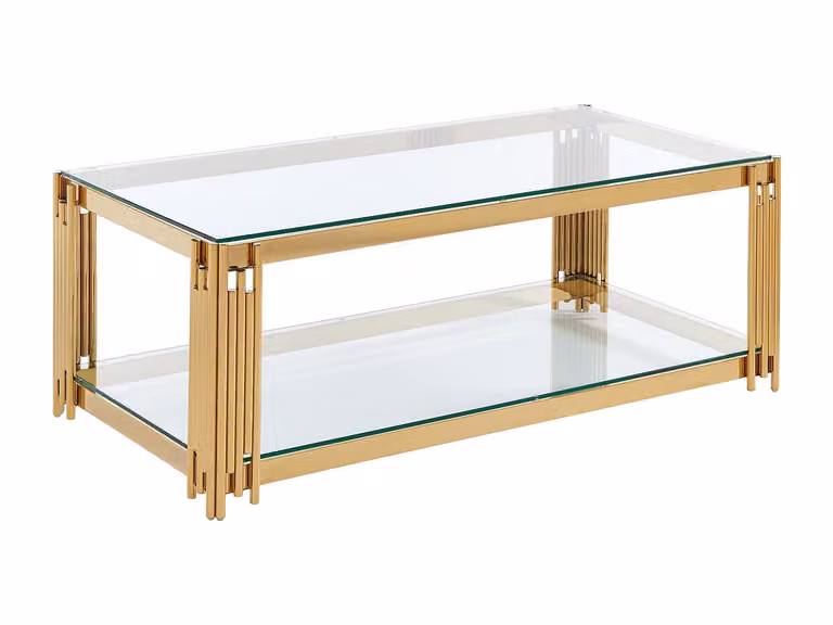 Mesa de centro rectangular de cristal y metal dorada NOMELANO An/P/Al: 75 x 63,5 x 45,5 cm