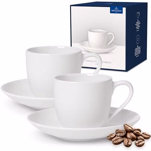 Juego de café Villeroy & Boch For Me de 4 piezas para 2 personas en porcelana blanca, apto para lavavajillas y microondas