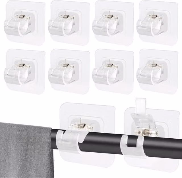 Pack de 10 soportes autoadhesivos transparentes XISRENS para barras de cortina de montaje en pared sin taladrar