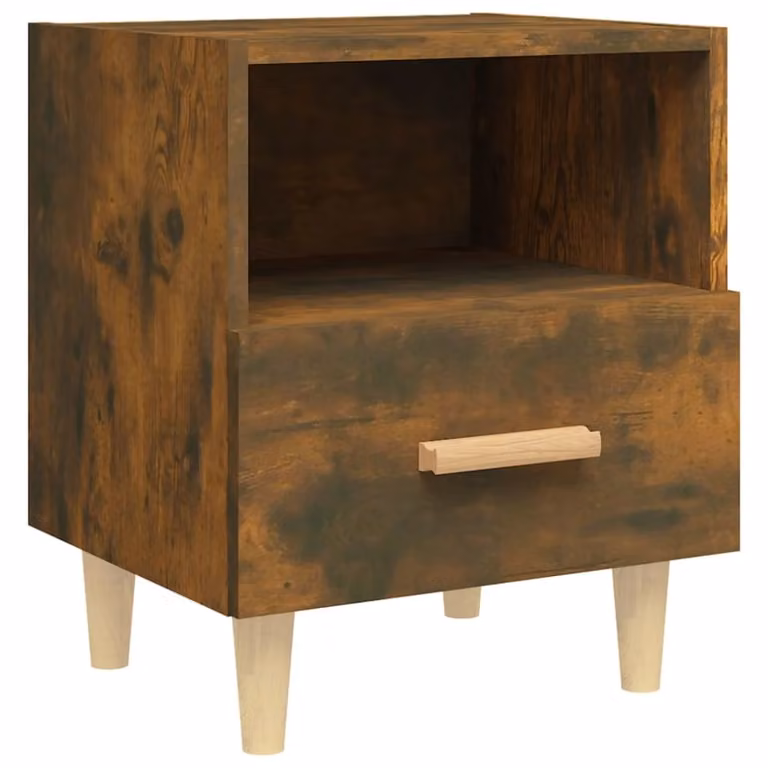 Mesita de noche Maison Chic de madera de eucalipto marrón estilo escandinavo con cajones An/P/Al: 40 x 35 x 47 cm