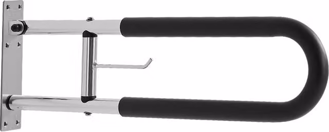 Barra de apoyo para WC Vevor en forma de U plegable con portarrollos, manija antideslizante en color plata, capacidad de carga 136 kg, Ancho: 76.5 cm