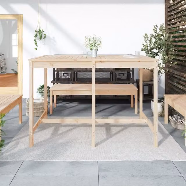 Mesa de jardín SYFAX de madera de pino maciza, estilo rústico, color marrón, An/P/Al: 159,5 x 82,5 x 110 cm