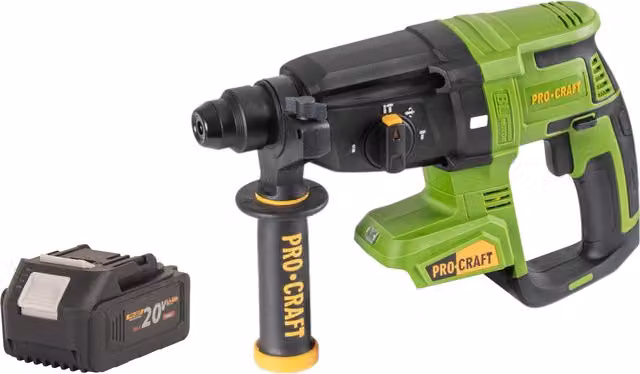 Martillo Perforador a Batería Procraft PHA40BB 20 V 2,6 J SDS Plus Sin Escobillas Color Verde con 1 Batería de 4,0 Ah