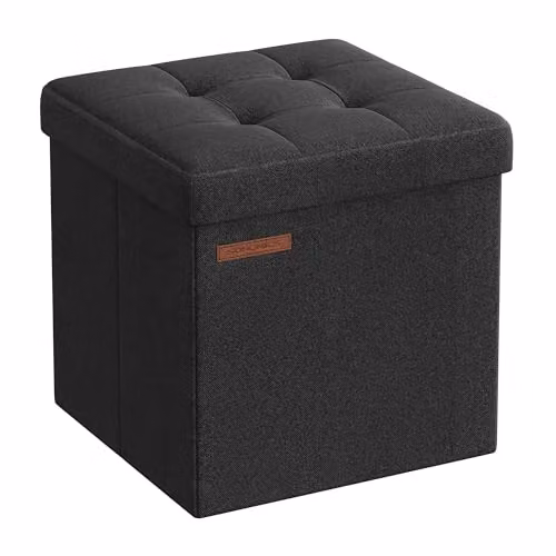 Puff de almacenaje plegable SONGMICS con tapa acolchada en color negro, An/P/Al: 30 x 30 x 30 cm