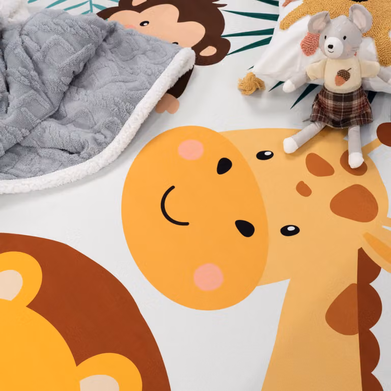 Alfombra infantil Bini con diseño de animales en color beige y multicolor, 200 x 200 cm