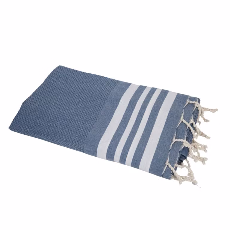 Fouta de algodón con tejido de nido de abeja Febronie en azul vaquero, An/P: 100 x 200 cm