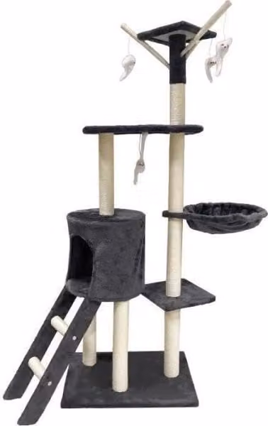 Rascador para gatos Jipsy gris con hamaca, cueva, plataformas, perrera y escalera, An/P/Al: 79 x 34 x 138 cm
