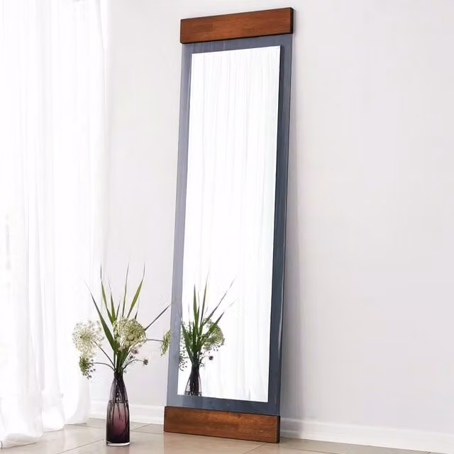 Espejo de pie rectangular DMORA con estructura de madera en color marrón y cristal transparente, An/Al: 50 x 170 cm