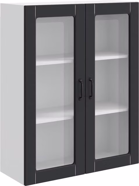 Armario de cocina de pared Helloshop26 con puertas de cristal, color negro y marrón, An/P/Al: 80 x 31 x 100 cm