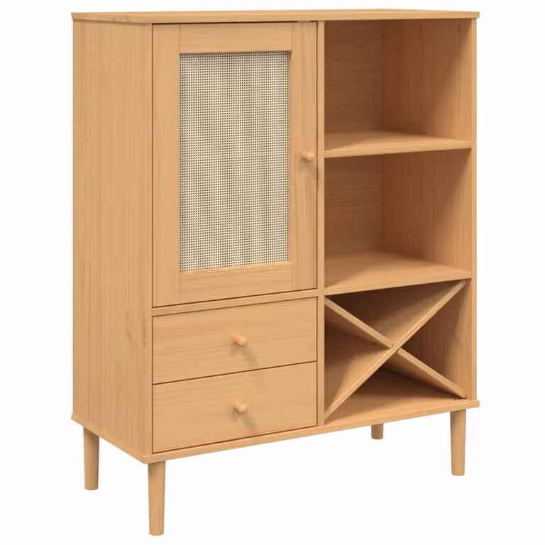 Aparador alto Senja de vidaXL con aspecto de ratán y madera en color marrón y beige, An/P/Al: 90 x 40 x 112 cm