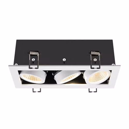 Foco empotrable LED cuadrado Kadux Triple de SLV en color blanco con luz blanca cálida 3000K
