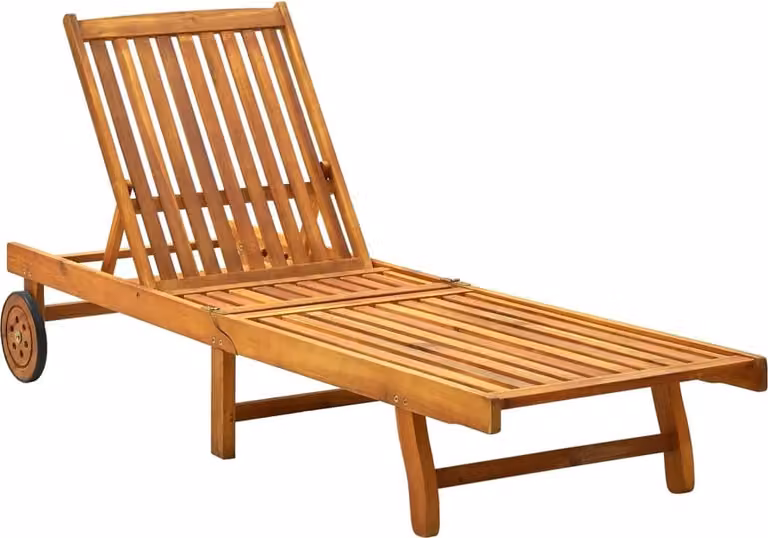 Tumbona de madera de acacia Syfax en color marrón con reposacabezas ajustable y ruedas para jardín, terraza o balcón