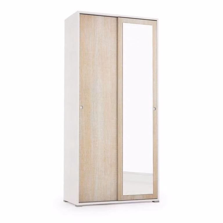 Armario de 2 puertas con espejo imitación madera de roble y blanco, An: 90 cm, P: 45 cm, Al: 195 cm