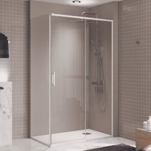 Mampara de ducha rectangular corredera B BAÑO TOTAL con vidrio templado de 6 mm, acabado antical transparente y perfil blanco, An/P/Al: 180 x 100 x 195 cm