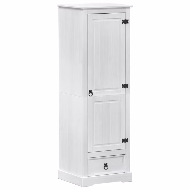 Armario de madera de pino macizo vidaXL con puertas y cajones, color blanco, An: 55 cm, P: 50 cm, Al: 170 cm