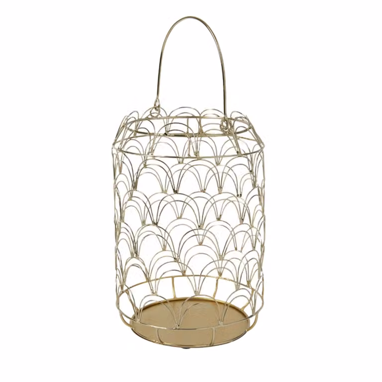 Farol decorativo colgante Sia Deco de hierro y cristal dorado con diseño geométrico art deco, An/P/Al: 15 x 15 x 22,5 cm
