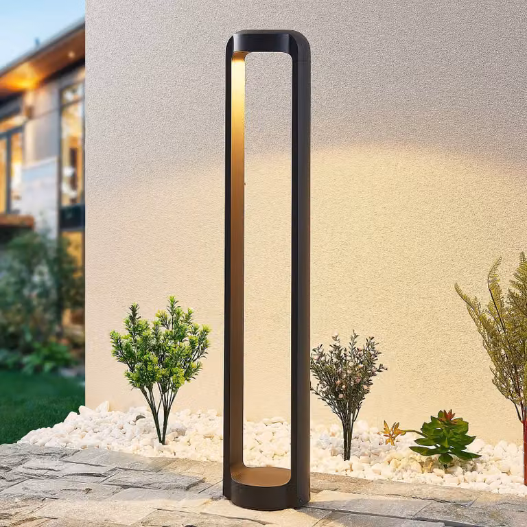 Baliza LED Lucande para exterior en negro y aluminio con iluminación up/down para jardín o terraza, An/P/Al: 15.2 x 12.1 x 80.0 cm