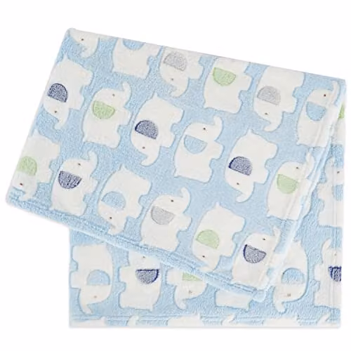 Manta de bebé BIECO azul con diseño de animales, suave de felpa y lavable