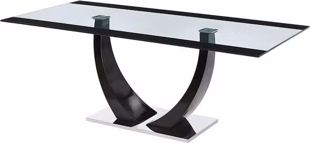 Mesa de comedor rectangular Mezzo II para 8 comensales en negro y cristal transparente con estructura de metal y MDF, An/P/Al: 200 x 96 x 75 cm