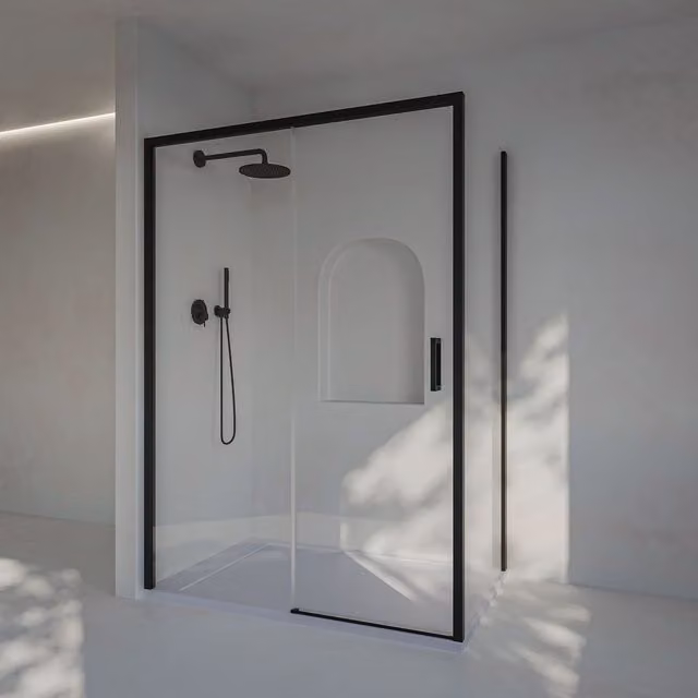 Mampara angular de esquina Soulhome con sistema corredera y paneles fijos, vidrio de seguridad antical de 6 mm, color negro, An/P/Al: 167,5-172,5 x 77,5-80 x 200 cm